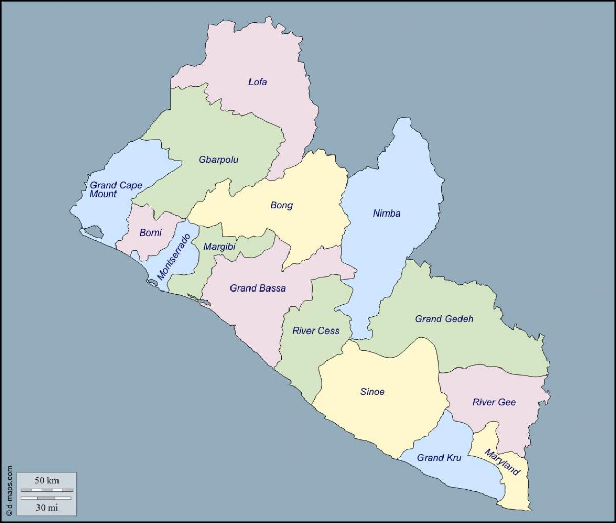 peta Liberia daerah-daerah