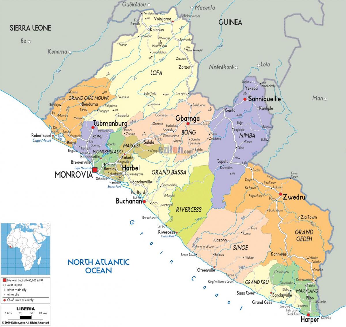 peta politik Liberia